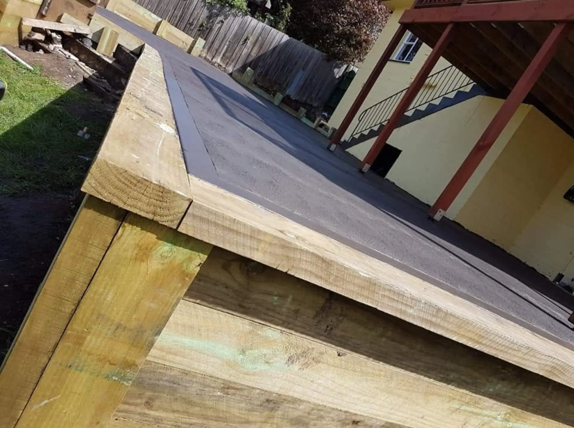Timber formwork set to level for a raised concrete deck slab
