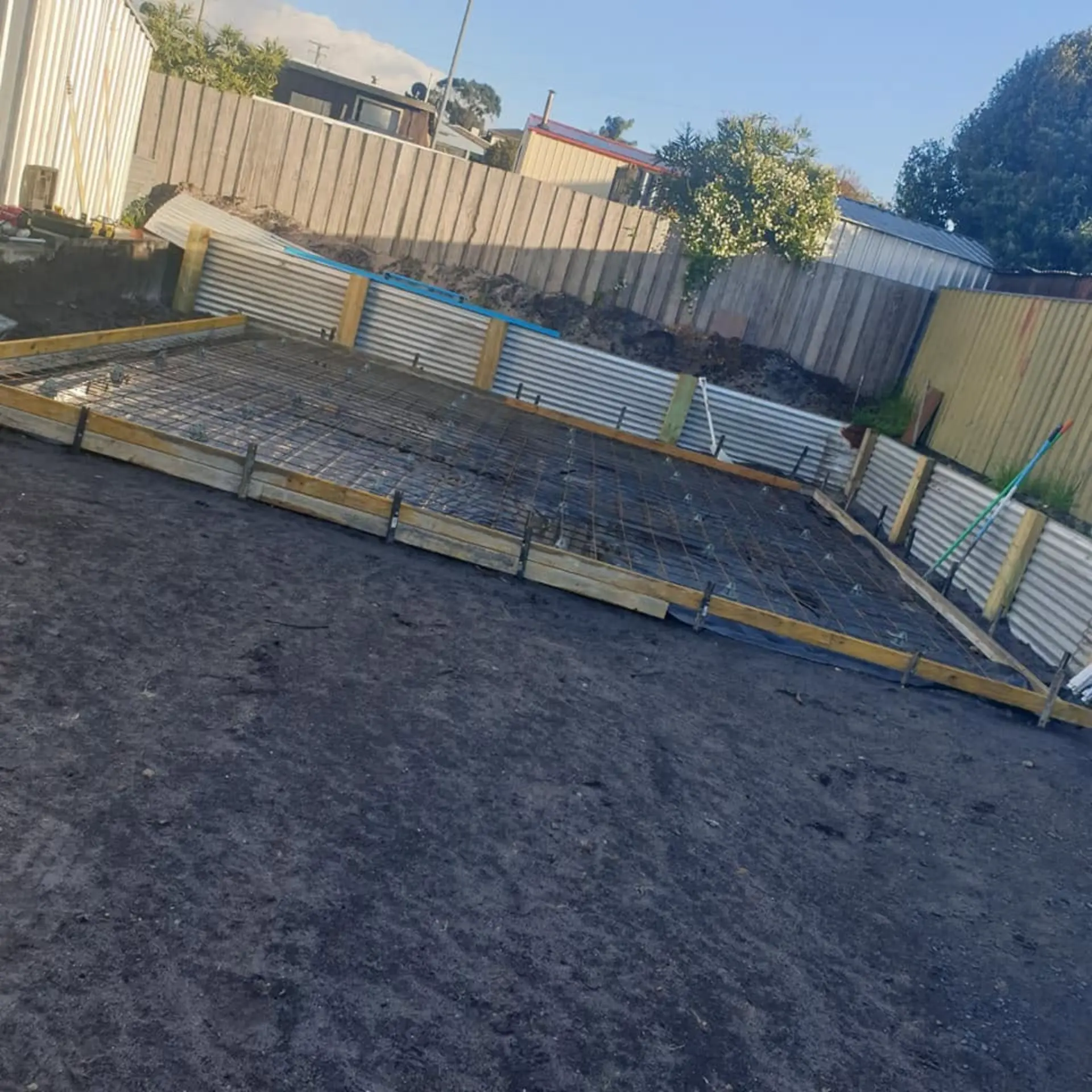 A prepared and meshed pad awaiting the concrete truck on site