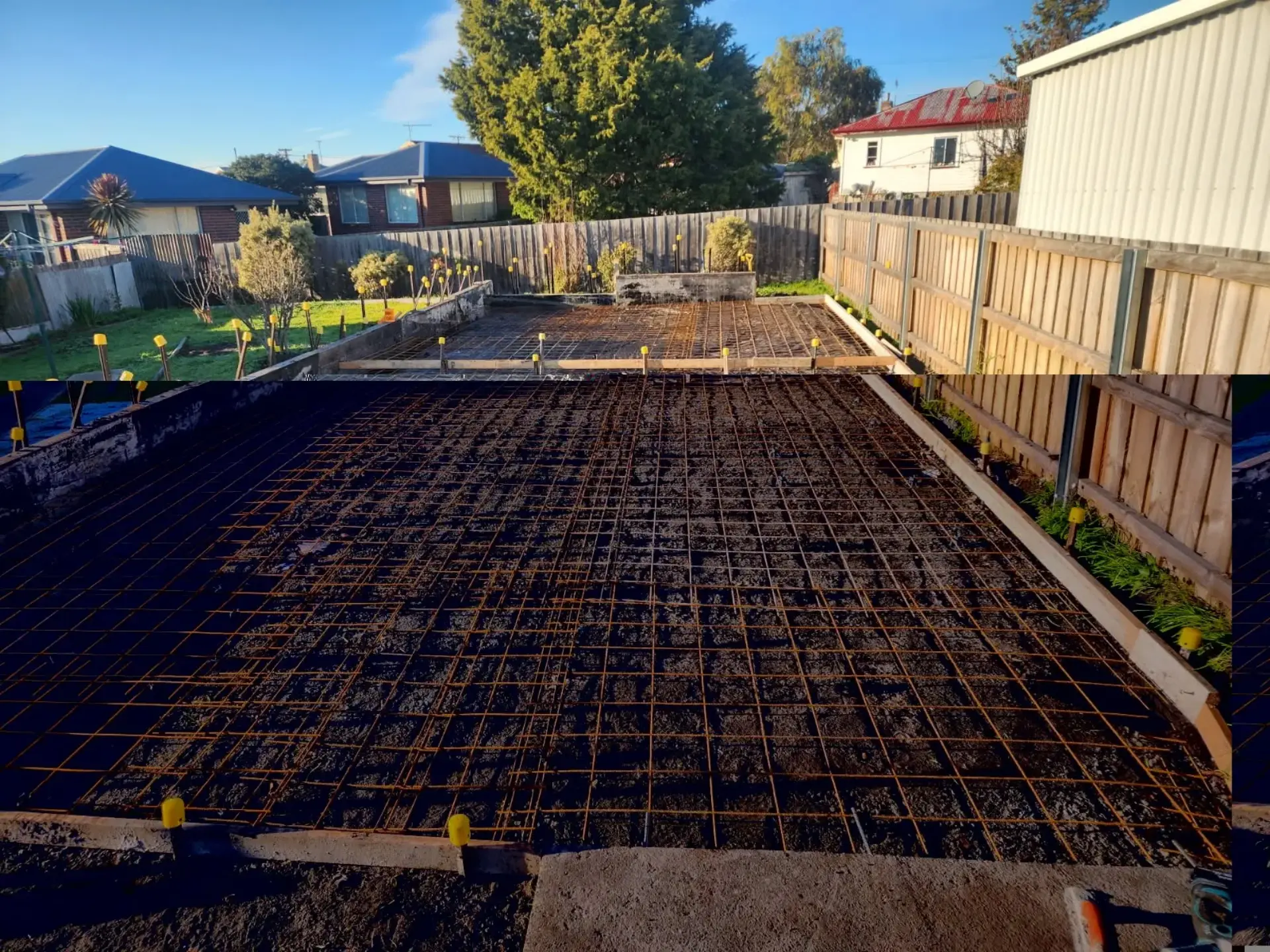 Deep reinforced footings and steel cages formed up along a boundary