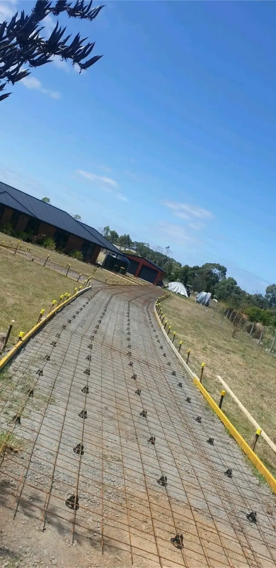 A meshed and formed driveway base set out ready for concrete